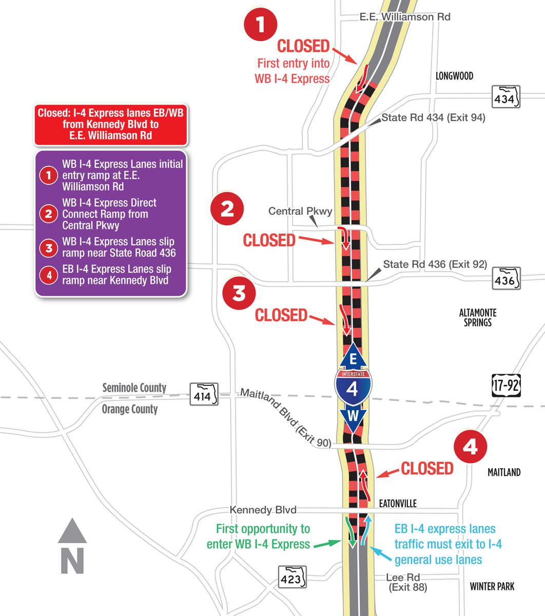 I-4 Express from State Road 434 to Kennedy Boulevard Closing Overnight on July 14